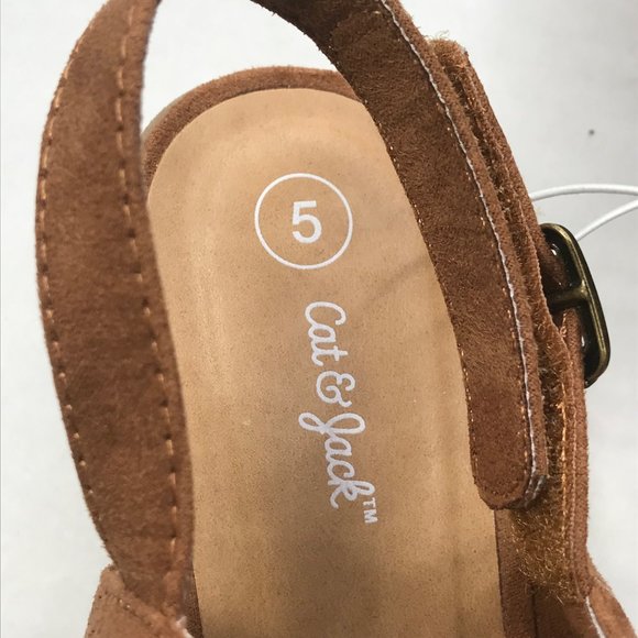 Cat And Jack Girl's Size 5 Open Toe Strap Shoes Brown New With Tags - Picture 7 of 12